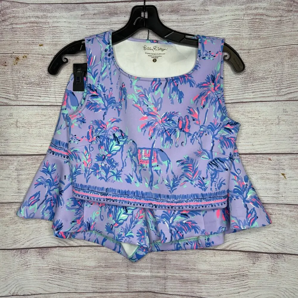 Lilly Pulitzer Neri Crop Top & Shorts 2 Piece Set Lilac Fruity Monkey Small - Picture 11 of 13